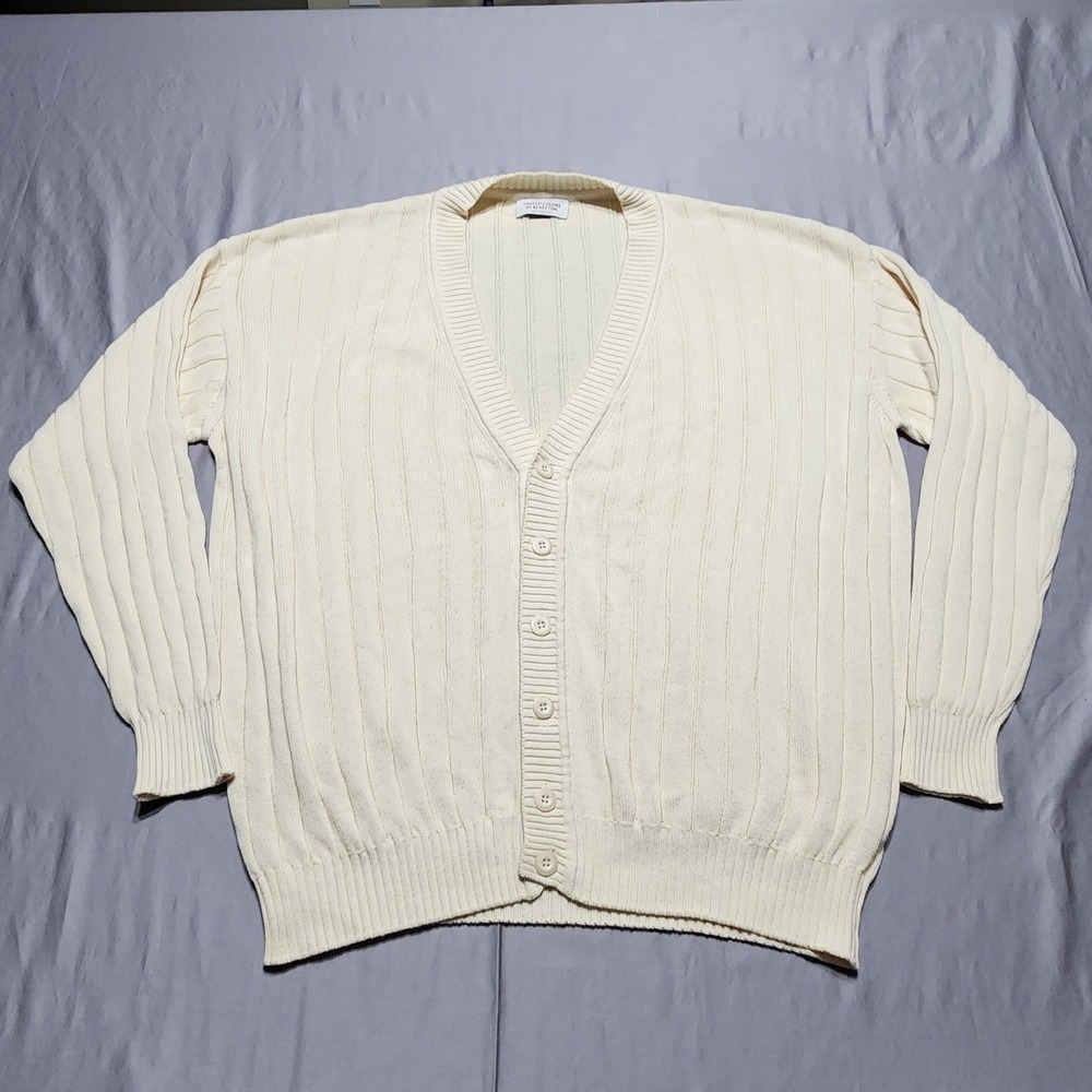 United Colors of Benetton Cream Ribbed Cotton Cardigan Sweater Made in Italy L